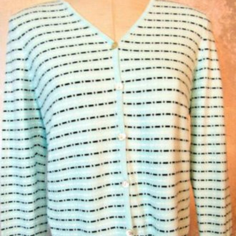 ALEXANDRA BARTLET Button Dwn Sweater M Aqua Stripe